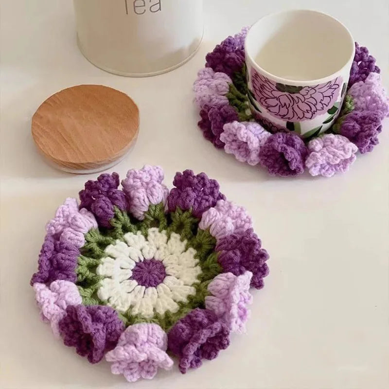 Crochet Flower Coaster Hand Knitted Coaster Rose Placemat Table Ornament Cup Pad Crochet Flower Cupmat Creative Coaster Gifts