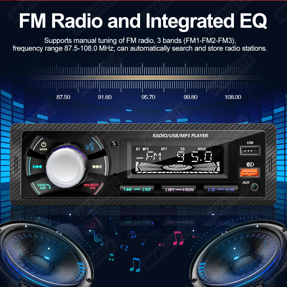 1 Din Car Radio MP3 Multimedia Player FM Radio Bluetooth AUX USB Support Phone Charging Colorful Light Display Stereo Autoradio