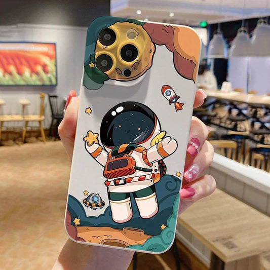 Cartoon Astronaut Phone Case For Xiaomi 13 12 11 Lite 5G 14 14T 13T 12T 12X Poco X7 X6 X5 X3 F5 F6 M6 Pro Shockproof Soft Cover