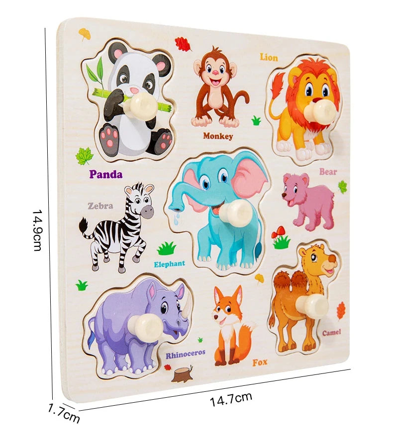 Montessori Baby Toys Wooden 3d Puzzle Cartoon Animal Intelligence Jigsaw Puzzle Early Learning Educational Toys for Children