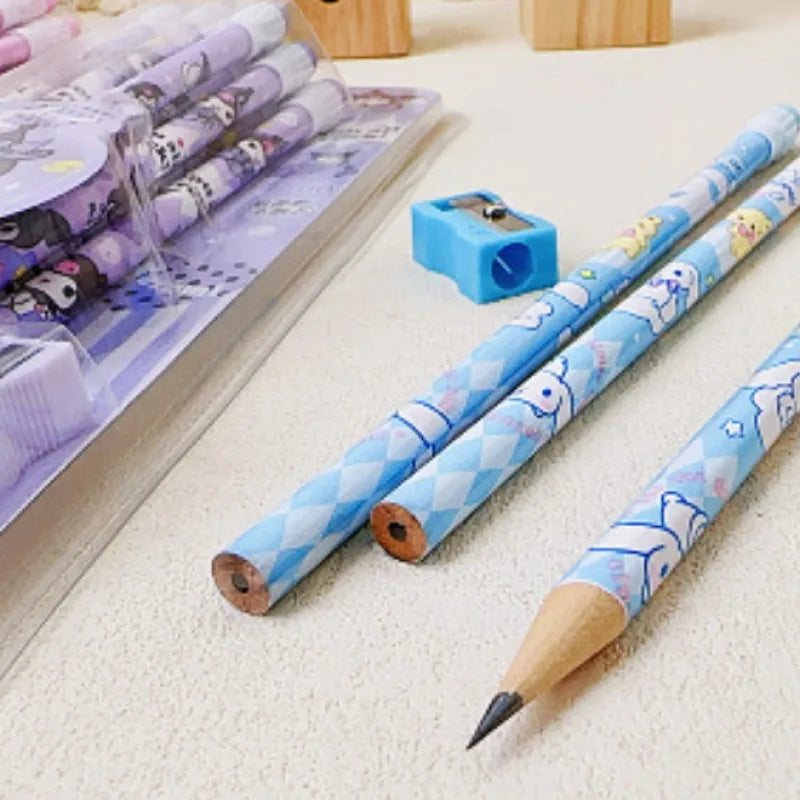Sanrio HB Pencil Set – 12 Cute Cinnamoroll & Kuromi Pencils + 1 Roller Box for Writing & Drawing Fun