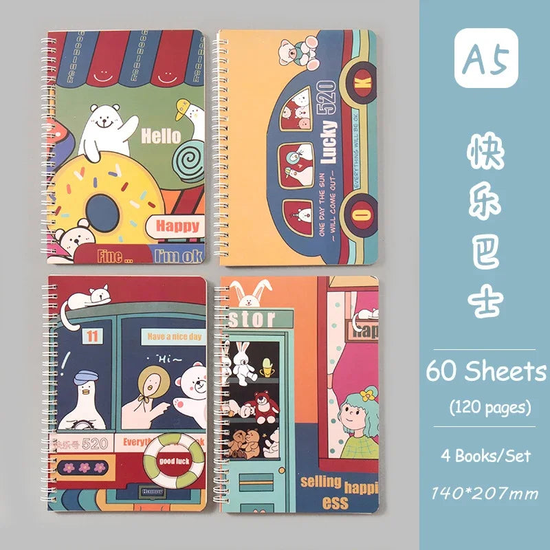 A5 Oil Painting Cover Coil Lined Notebook Set 1/2 Random Cute Books Kawaii Korean Stationery School Supplies for Students