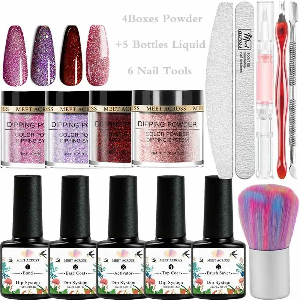 8 Colors Dip Powder Nail Set – Classic Nude Pink & Glitter Collection for DIY Salon Nails