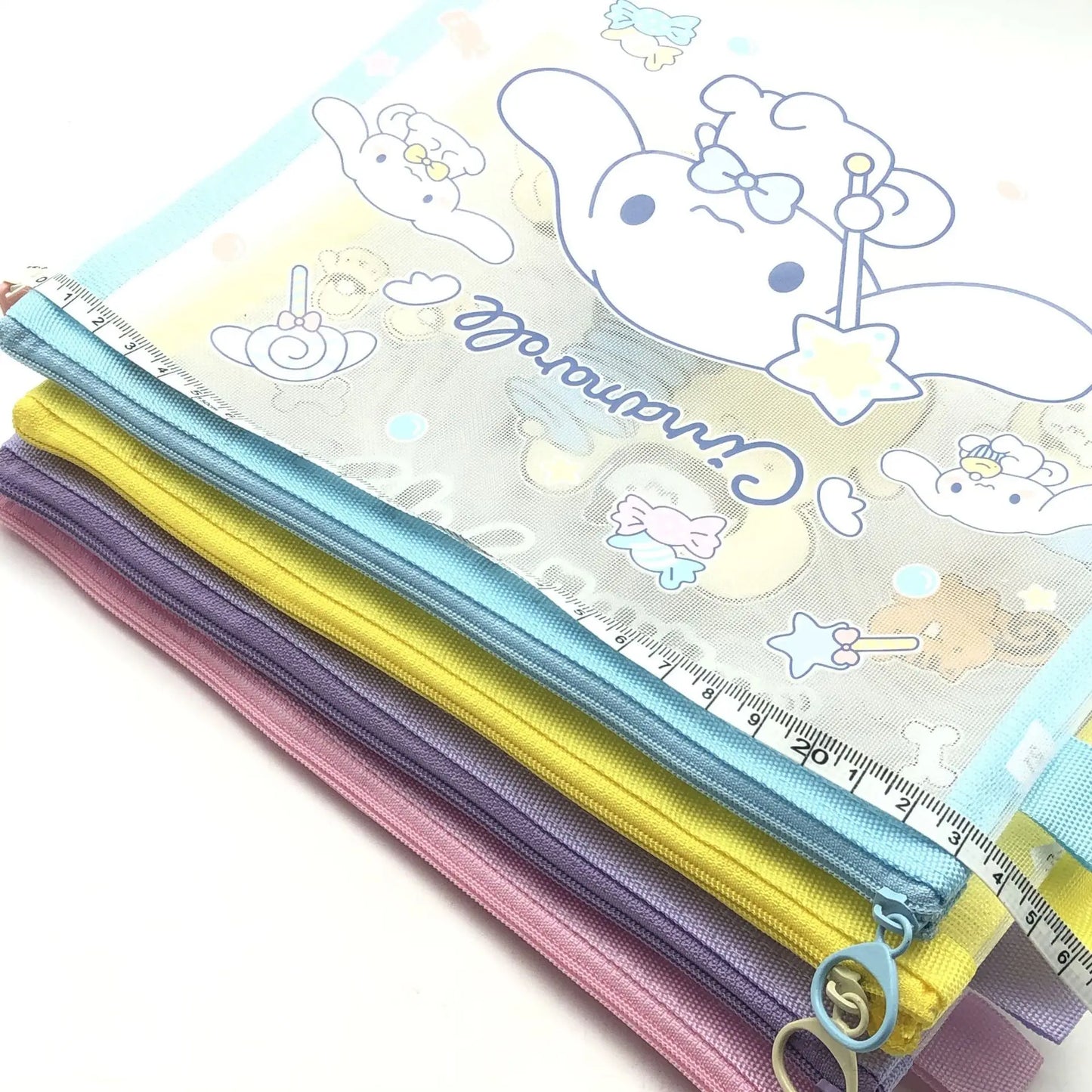 Sanrio A5 Mesh Zipper Pouch – Cute Melody, Kuromi & Cinnamoroll Document Organizer for School & Stationery Fans