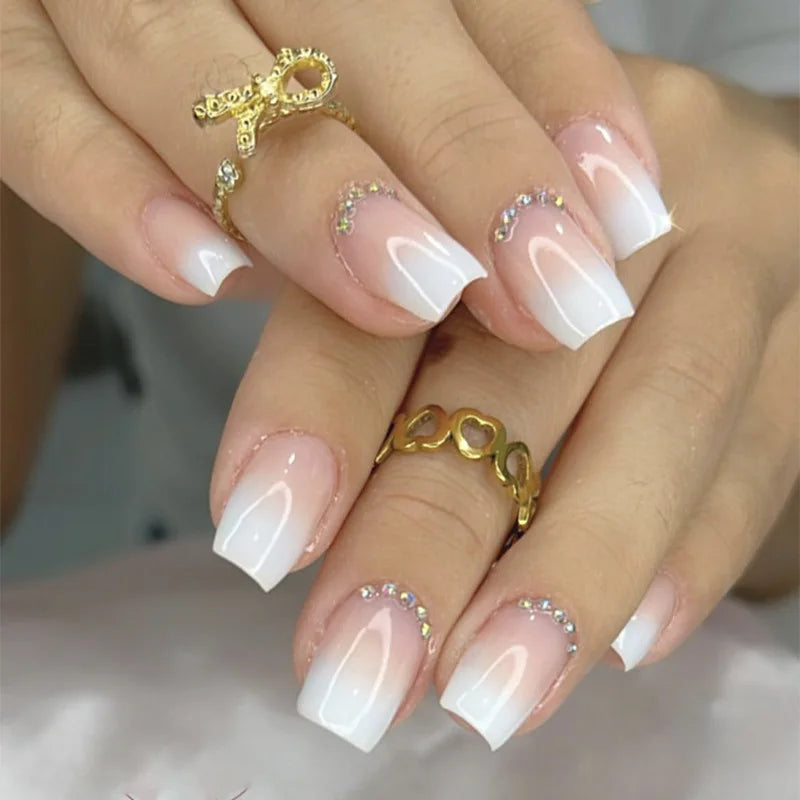 Ballet Chic – 24Pcs White French Nails with Cute Bow Design