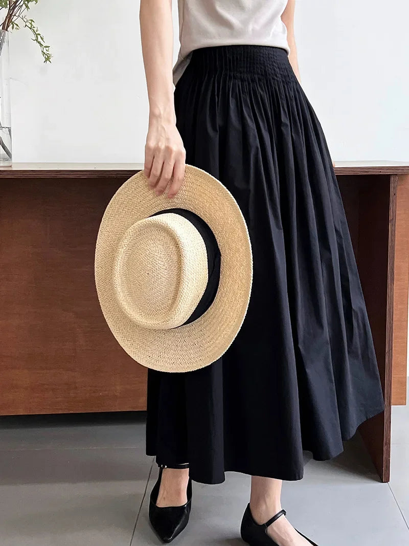Elegant High-Waisted Pink A- Line Skirt Sweet Umbrella Design Sensibility Plenty of Pleats Medium-Length Women's Fashion