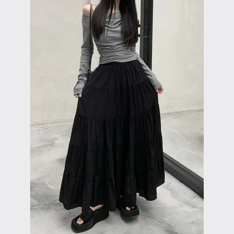 Summer High Waist White Mini Skirt Women Fashion Korean Patchwork A-Line Skirts Female Summer Solid Elegant All-Match Long Skirt