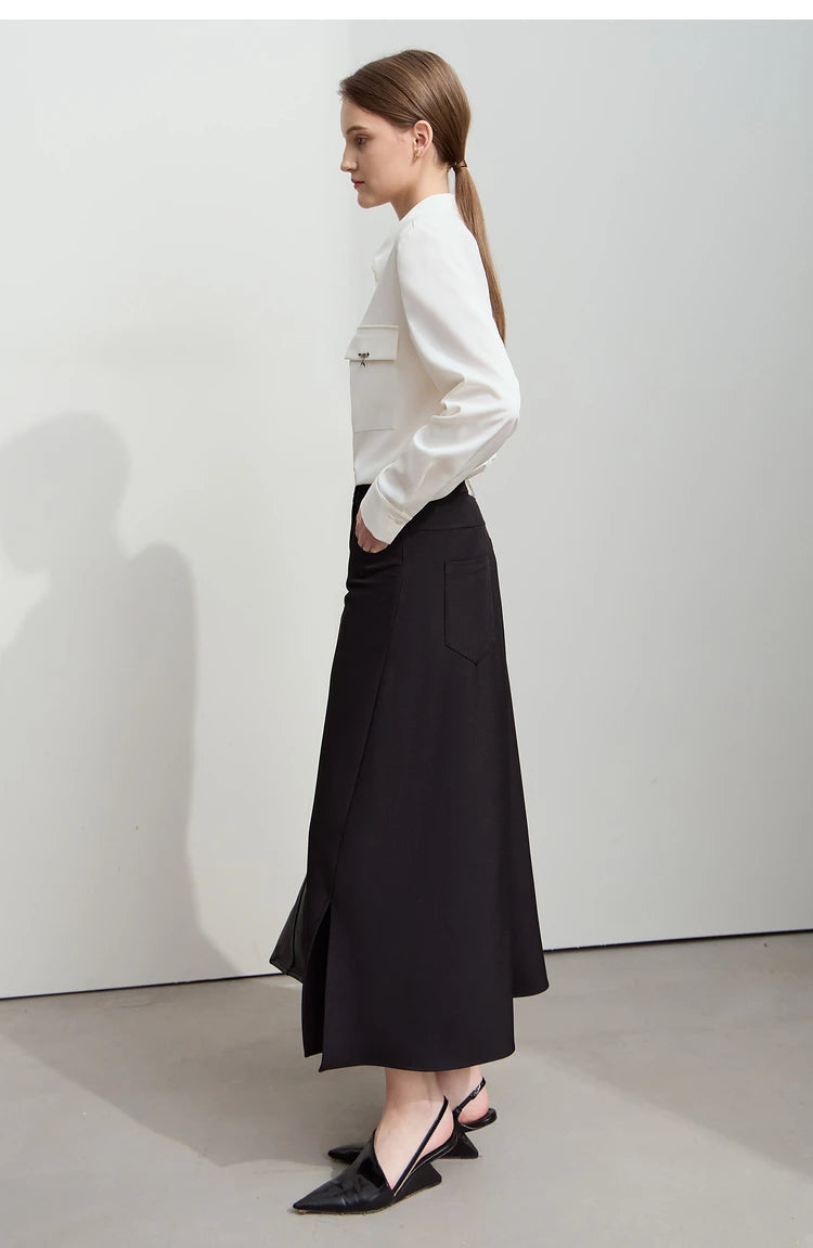 Amii Minimalist Spring New Commuter Asymmetrical Oblique Placket Split Skirt Non Ironing Anti Wrinkle A Shape Skirt 12551003