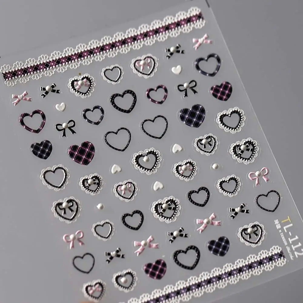 Sweetheart Bow Nail Decals – Pearl Lace Stickers in Romantic Shades