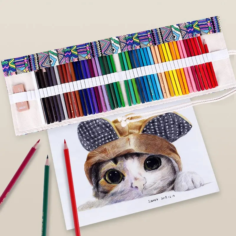 Colorful Canvas Pencil Roll – 12 to 72 Slot Organizer for Students, Artists & School Supplies