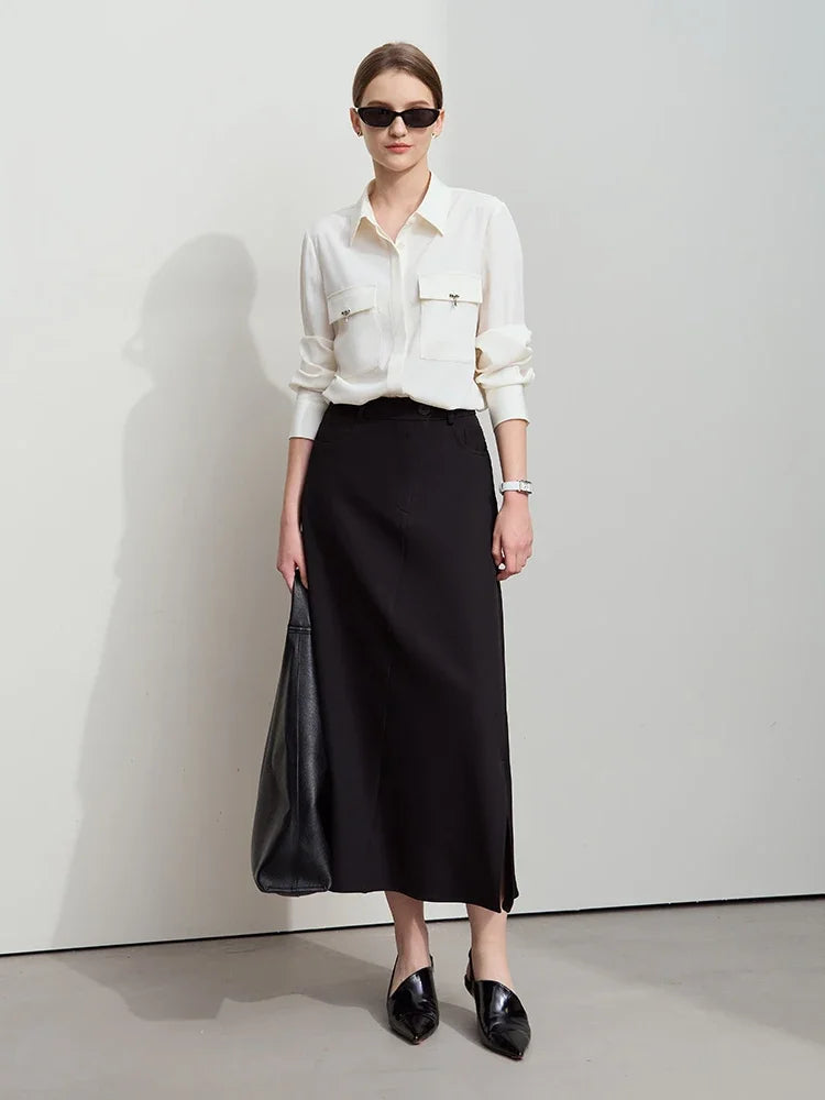 Amii Minimalist Spring New Commuter Asymmetrical Oblique Placket Split Skirt Non Ironing Anti Wrinkle A Shape Skirt 12551003