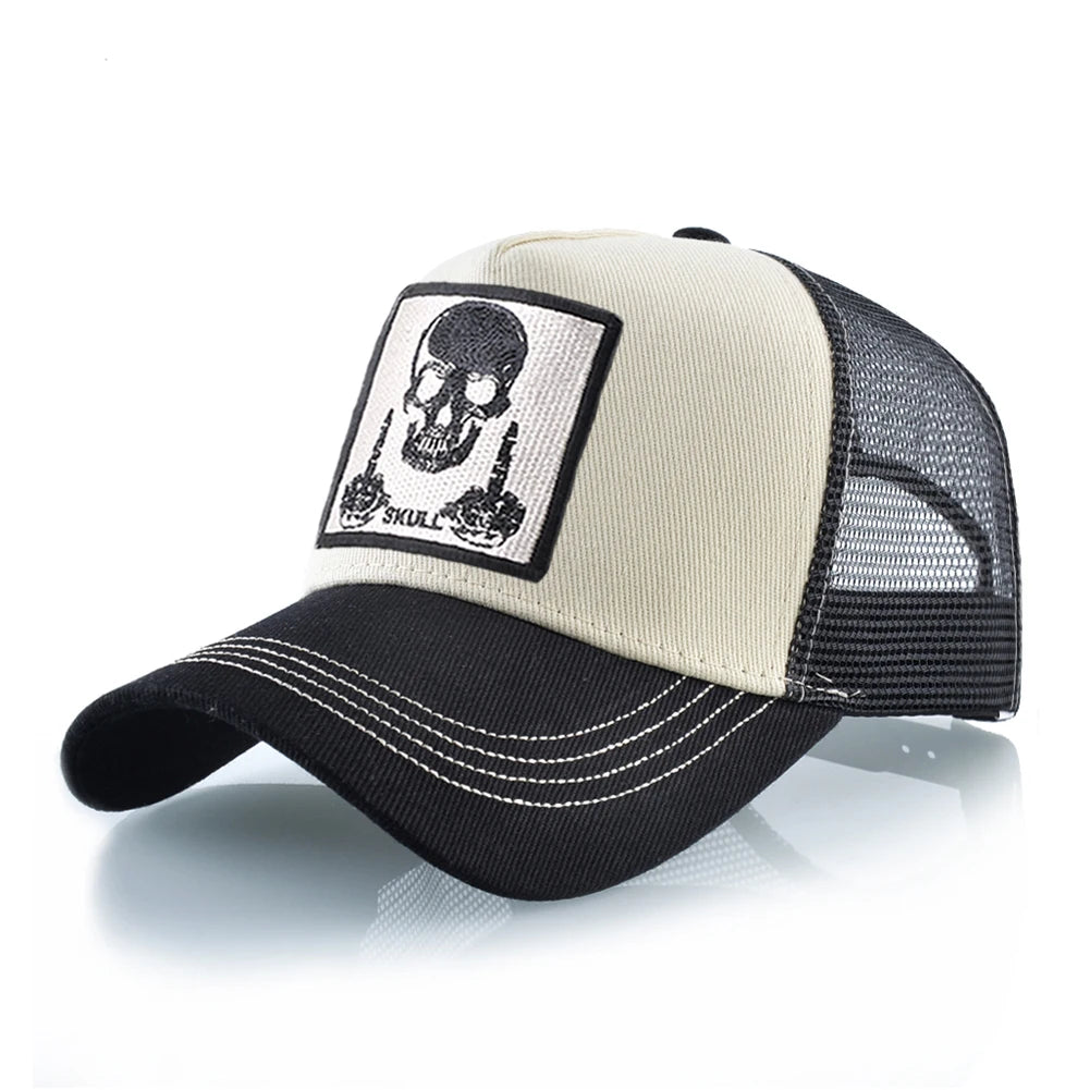 Unisex Trucker Cap Men Four Seasons Baseball Cap With Skull Patch Women's Snapback Hip Hop Baseball Hat Outdoor Sport Casual Cap