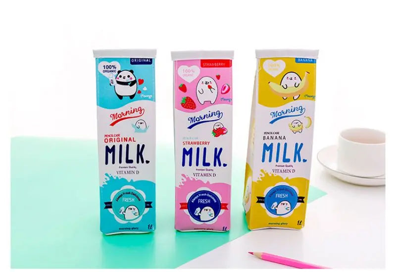 Kawaii Milk Bottle Pencil Case – PU Leather Panda Design for School, Office & Cute Stationery Gifts