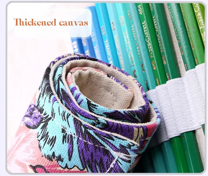 48-Hole Roll-Up Art Pencil Case – Kawaii Canvas Organizer for Students, Paint Brushes & School Stationery