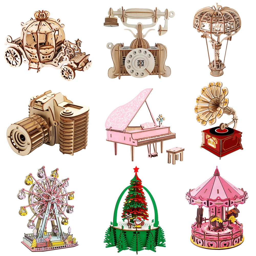 3D Wooden Puzzle Ferris Wheel Model DIY Assembly Kits Carousel Toys For Children Girls Christmas Tree Gift Home Room Decoration
