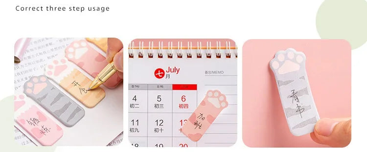 Kawaii Stationery Cartoon Cat Paw Memo Pad Bookmark Flags Index Tab Sticky Notes Label Paper Stickers