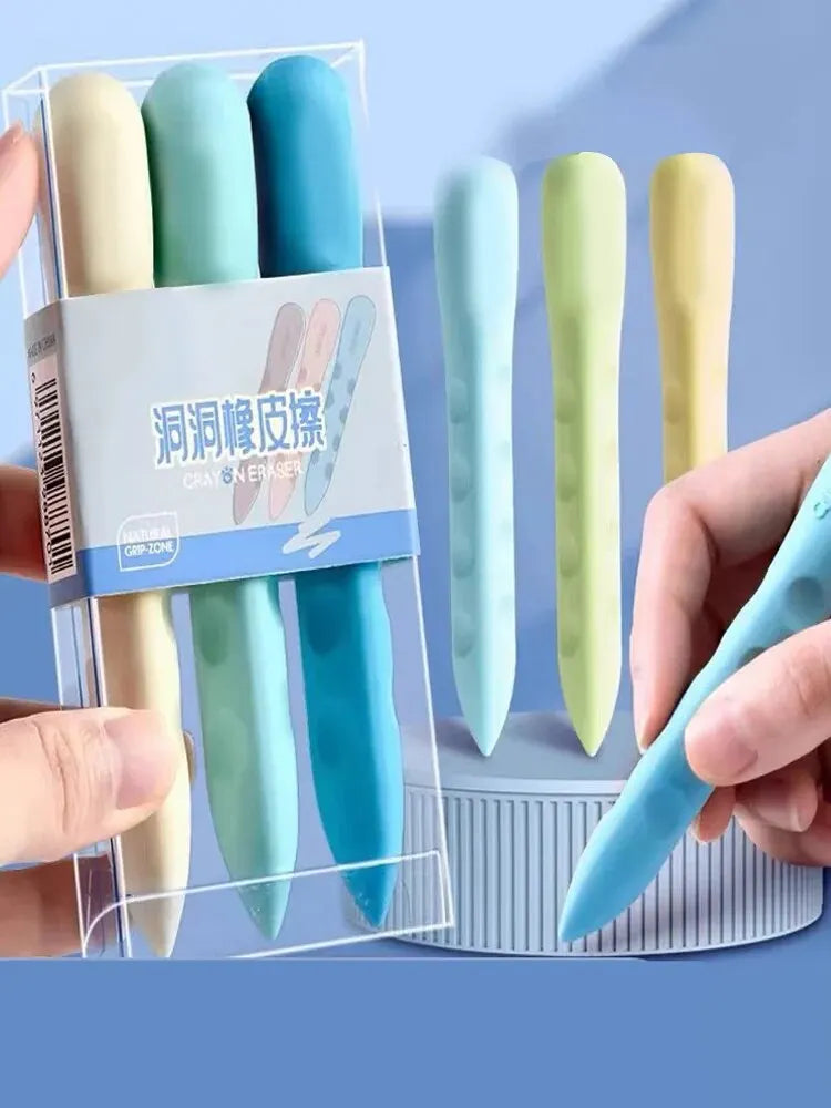 3PCS Oversized Hole Eraser Set – Clean, No-Crumb Rubber for Primary Students & Art Sketching with Smooth Grip Design