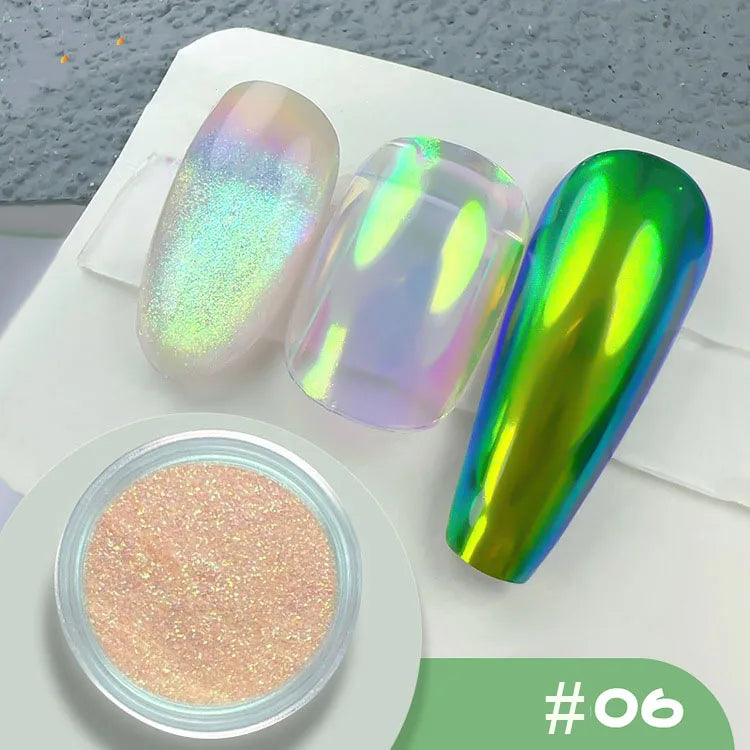 Aurora Holographic Nail Art Powder – Chrome Mirror Effect Glitter for UV/LED Nails