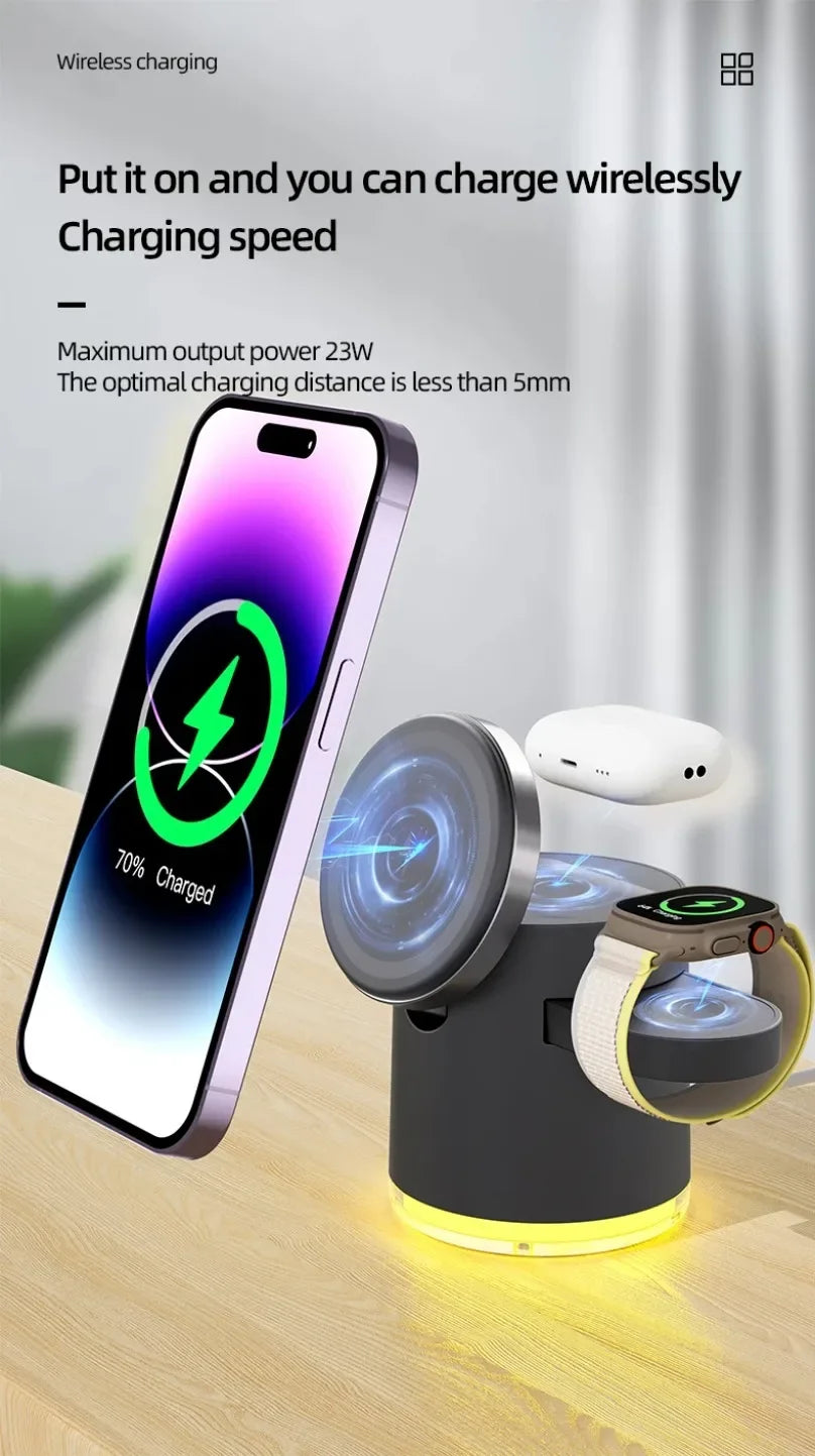 Fast Charging Dock Stand QI2 Wireless Charger Night Light 4 in 1 For Magsafe iPhone 16 15 14 Pro Max Airpods Pro 2-8 Apple Watch