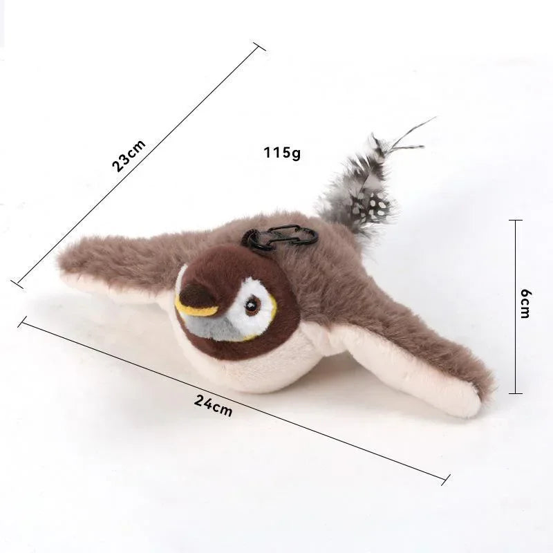 Interactive Cat Toys Rechargeable Flying Bird Rat Cat Toy Chirping Flapping Bird Can Add Catnip Touch Activated Plush Kitten Toy