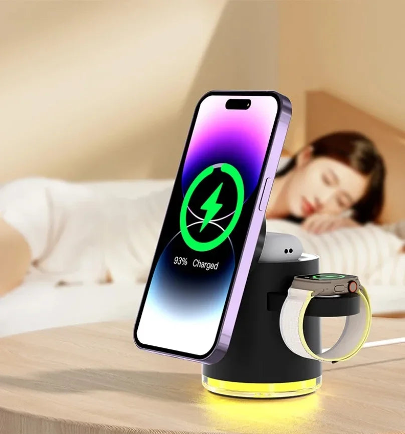 Fast Charging Dock Stand QI2 Wireless Charger Night Light 4 in 1 For Magsafe iPhone 16 15 14 Pro Max Airpods Pro 2-8 Apple Watch