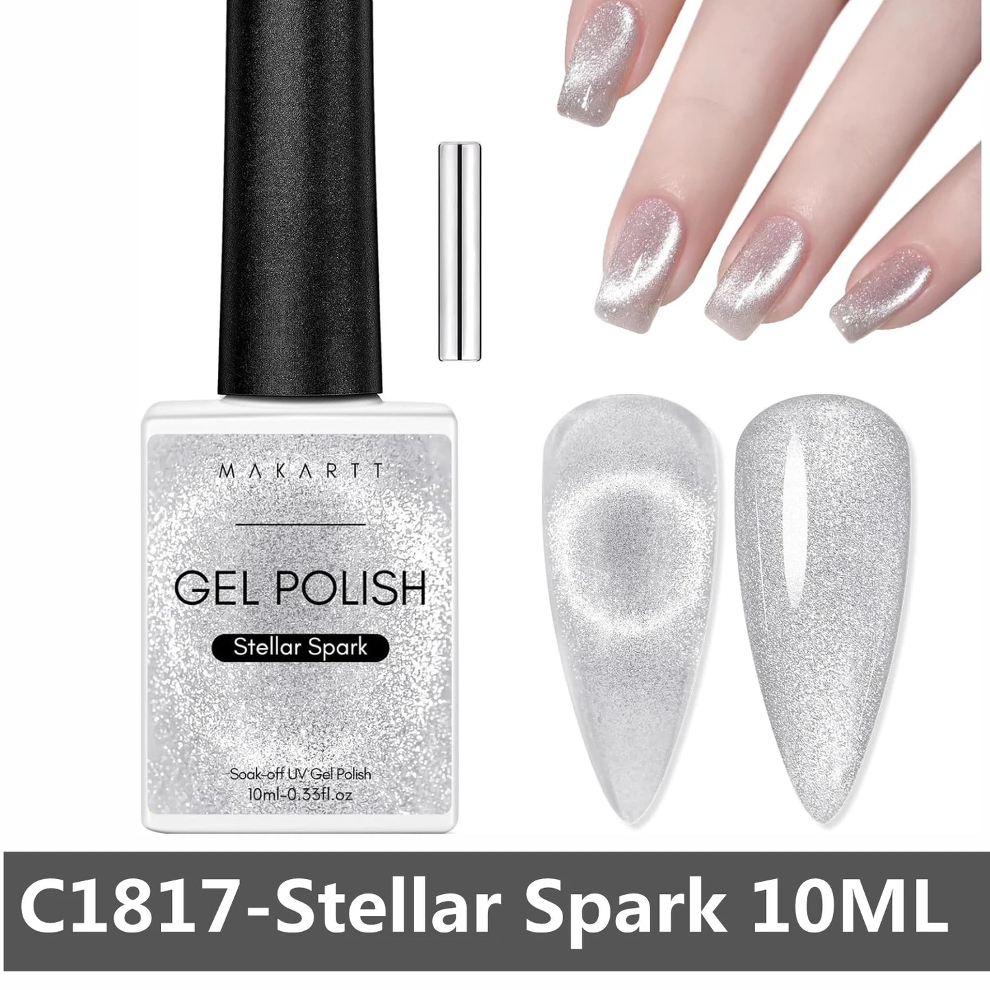Makartt Cat Eye Nail Polish – Holographic Jelly Gel with Magnet for Home & Salon Use