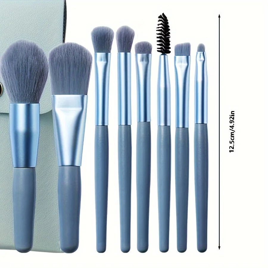 8Pcs Soft Bristle Makeup Brush Set - Portable Beginner-Friendly Tools for Eyeshadow/Blush/Lip/Lash Comb-Handled Travel Gift Set