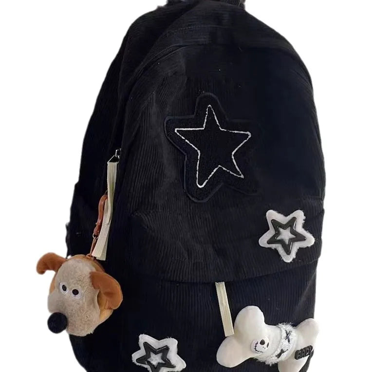 Starry Y2K Corduroy Backpack – Big Space, Bold Style for Trendy Teens!