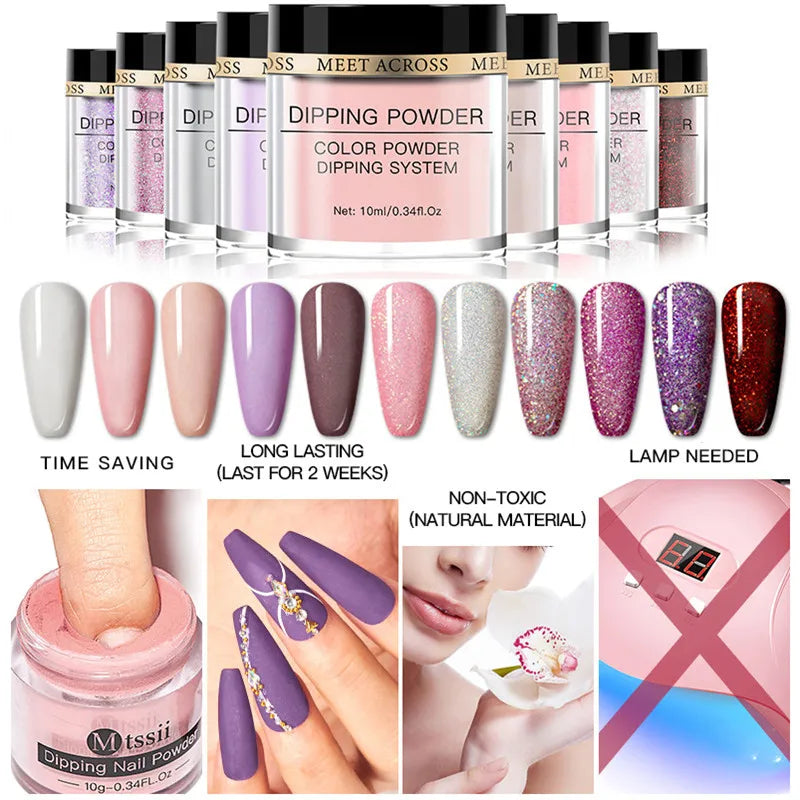 8 Colors Dip Powder Nail Set – Classic Nude Pink & Glitter Collection for DIY Salon Nails