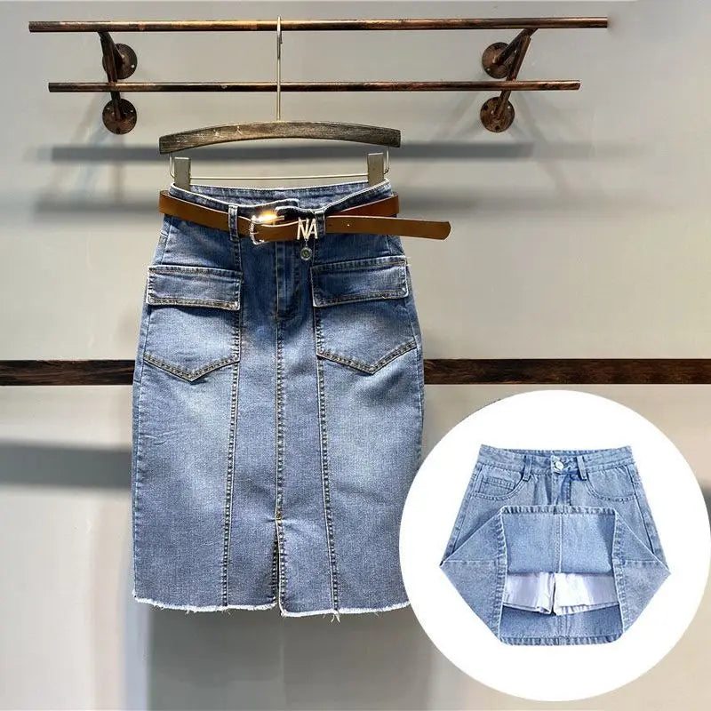 Female Jeans Skirts Coquette Chubby Midi Women's Denim Skirt Sexy New in Vintage Aesthetic Y2k 2024 Trend Summer A Line Casual V