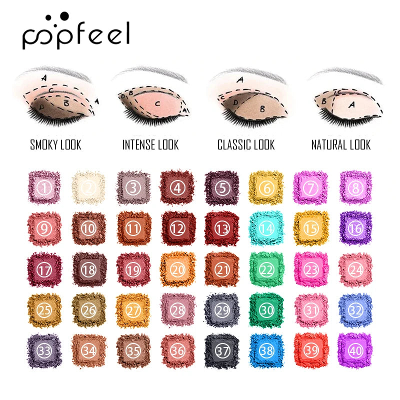 POPFEEL Color Studio Eyeshadow Palette, Highly Pigmented 40 Shades Matte and Shimmers Makeup Palette, Waterproof Blendable