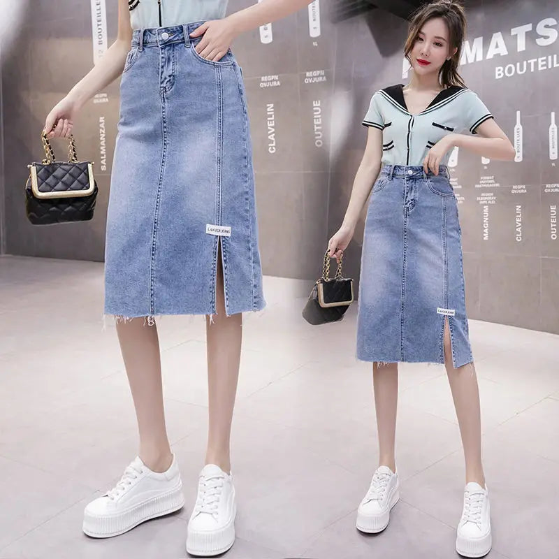 Female Jeans Skirts Coquette Chubby Midi Women's Denim Skirt Sexy New in Vintage Aesthetic Y2k 2024 Trend Summer A Line Casual V