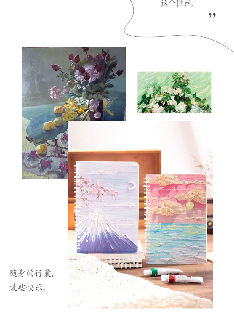 A5 Oil Painting Cover Coil Lined Notebook Set 1/2 Random Cute Books Kawaii Korean Stationery School Supplies for Students