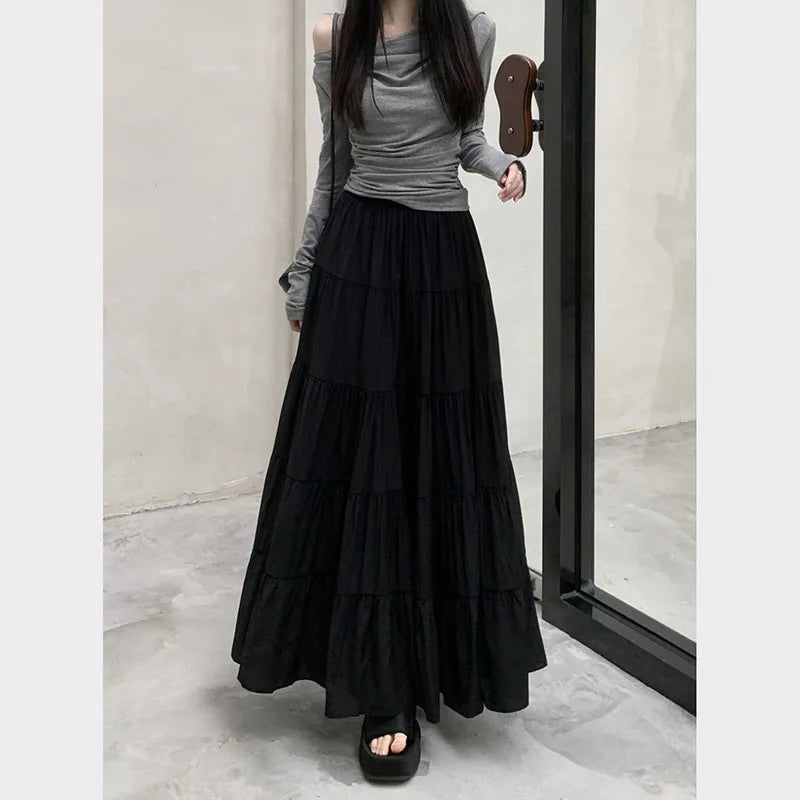 Summer High Waist White Mini Skirt Women Fashion Korean Patchwork A-Line Skirts Female Summer Solid Elegant All-Match Long Skirt