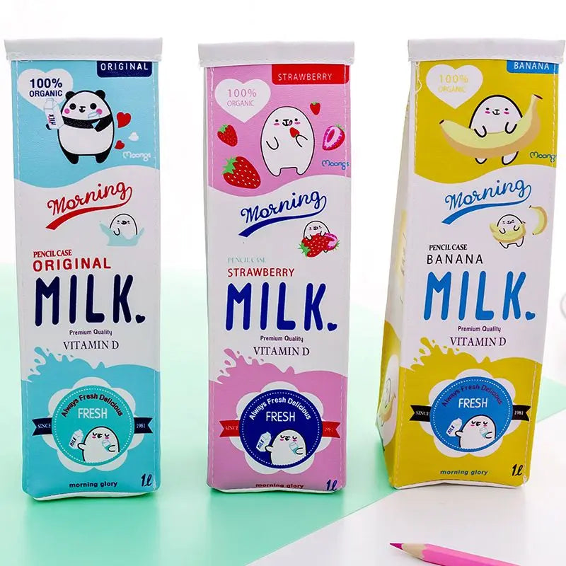 Kawaii Milk Bottle Pencil Case – PU Leather Panda Design for School, Office & Cute Stationery Gifts