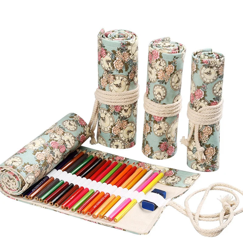 Colorful Canvas Pencil Roll – 12 to 72 Slot Organizer for Students, Artists & School Supplies