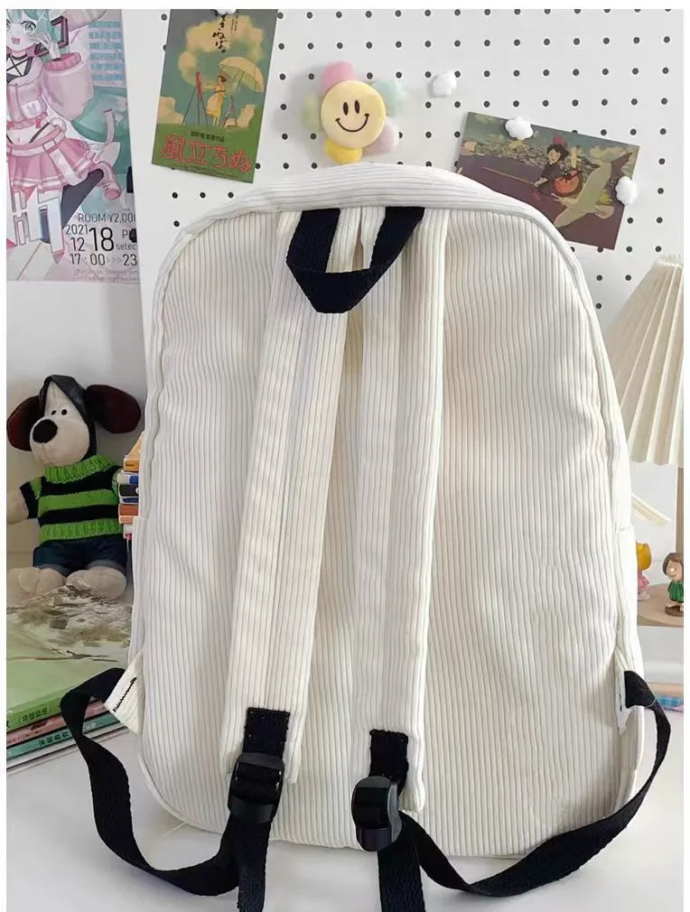 Starry Y2K Corduroy Backpack – Big Space, Bold Style for Trendy Teens!