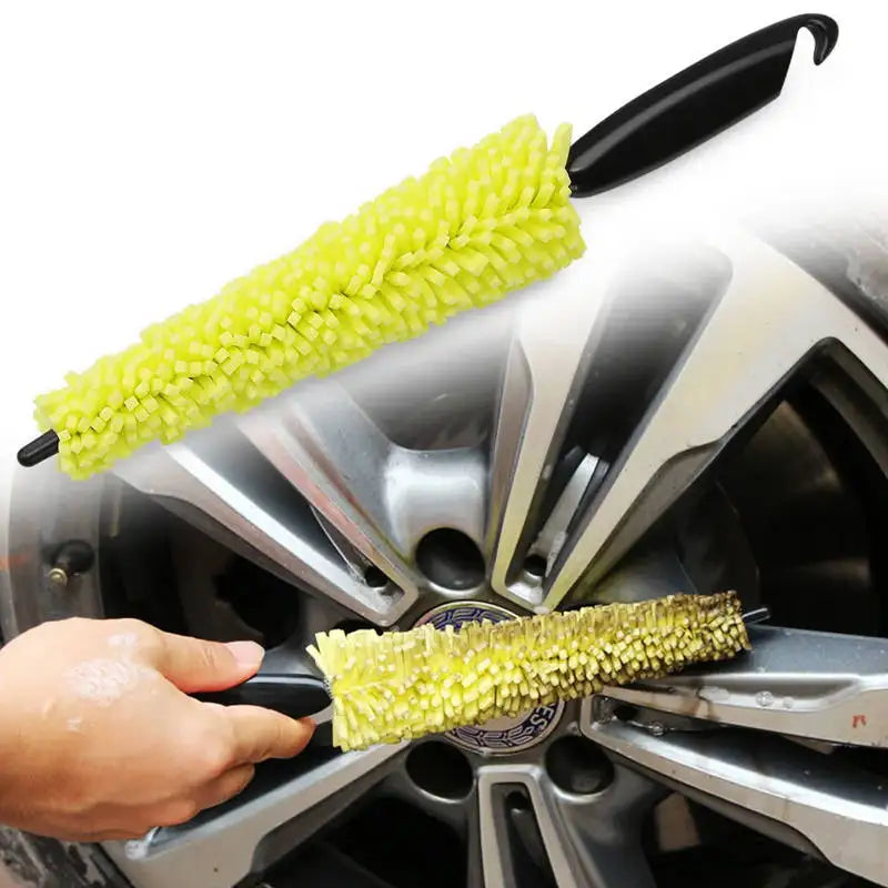 Car Rim Scrubber Wheel Cleaner Brush Wheel Tire Rim Brush with Plastic Handle Portable Auto Detailing Wash Cleaning Tool
