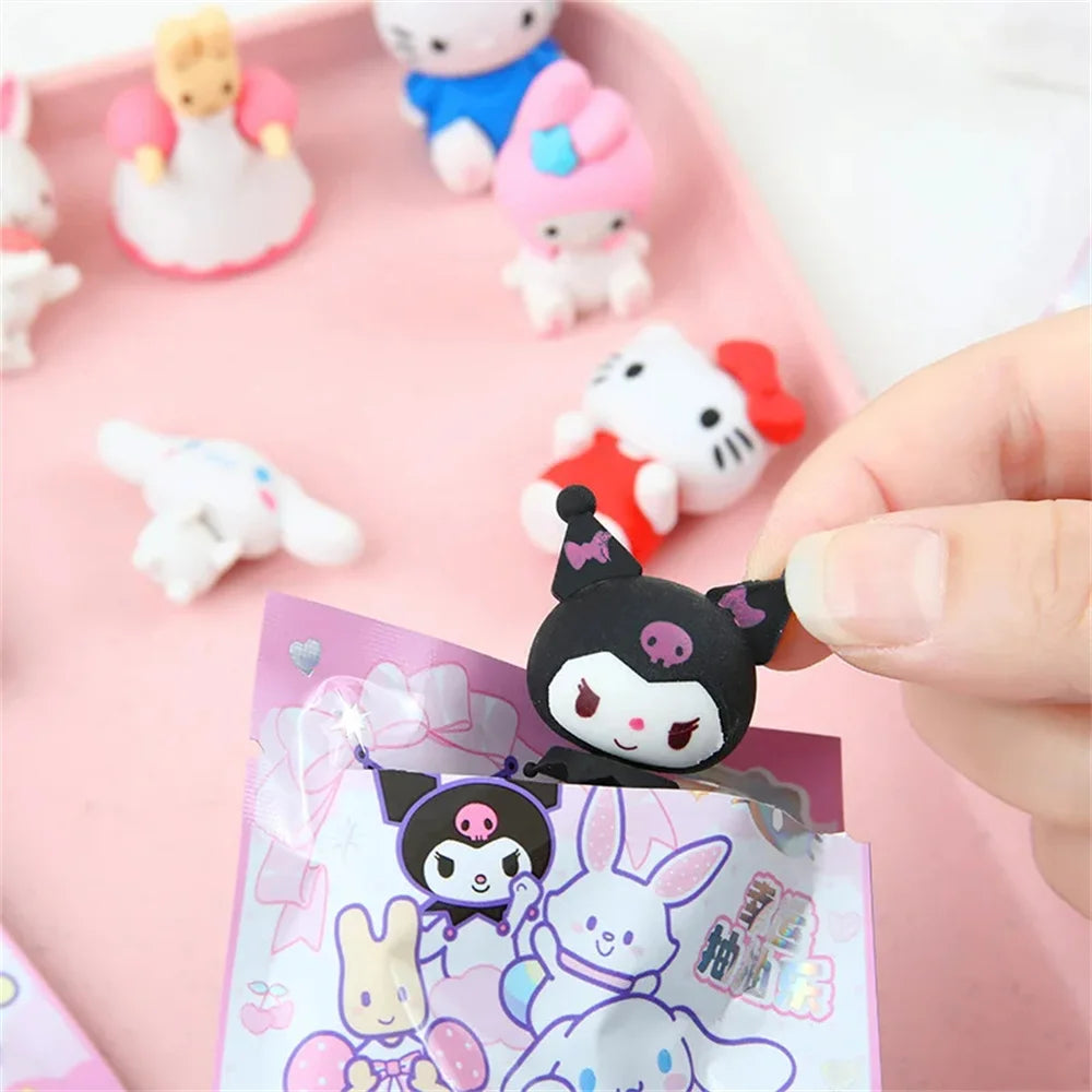 Sanrio Kawaii Eraser Set – 32pcs 3D Cartoon Rubber with Kuromi, Hello Kitty & Friends for Students & School Gift Kits
