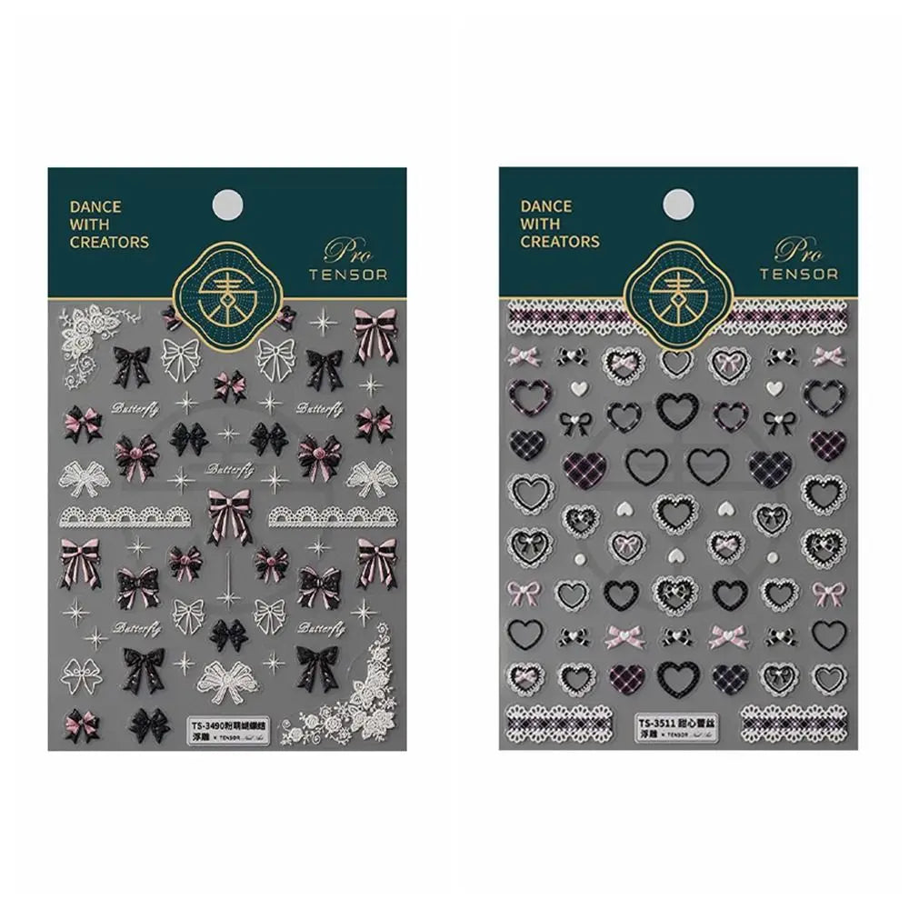 Sweetheart Bow Nail Decals – Pearl Lace Stickers in Romantic Shades