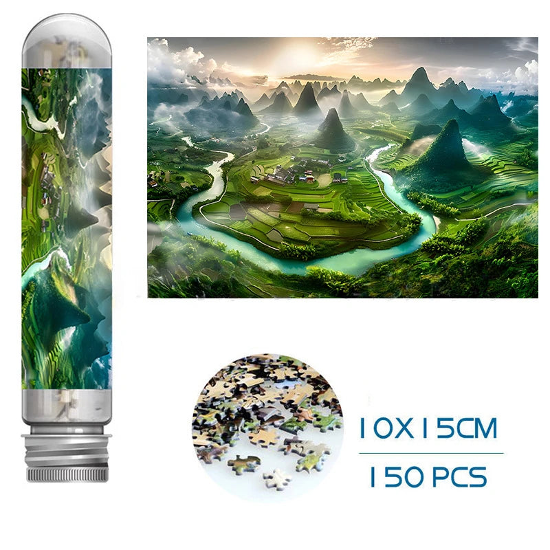 150pcs of Mini Portable Test Tube Puzzle Landscape Cartoon Toys High Difficulty Mini Blue Card Materials Essential Holiday Gifts