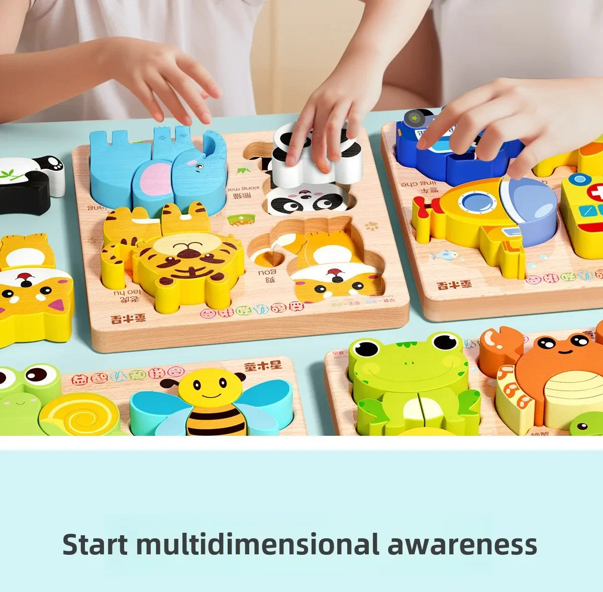 Animal Traffic Puzzles Toys for Kids Montessori Cartoon 3D Wooden Jigsaw Early Learning Educational Cognitive Game Children Gift
