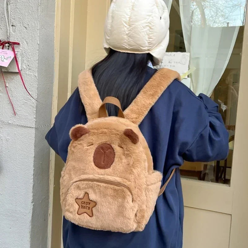 Capybara Plush Backpack – Cozy Capybara Style with All-Match Fur & Roomy School Charm!