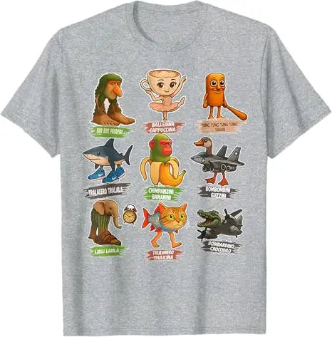 Italian Brainrot Meme Funny All Brainrot Animals Humor T-Shirt Cute Y2k Design Graphic Outfit boys fashion Novelty Gift