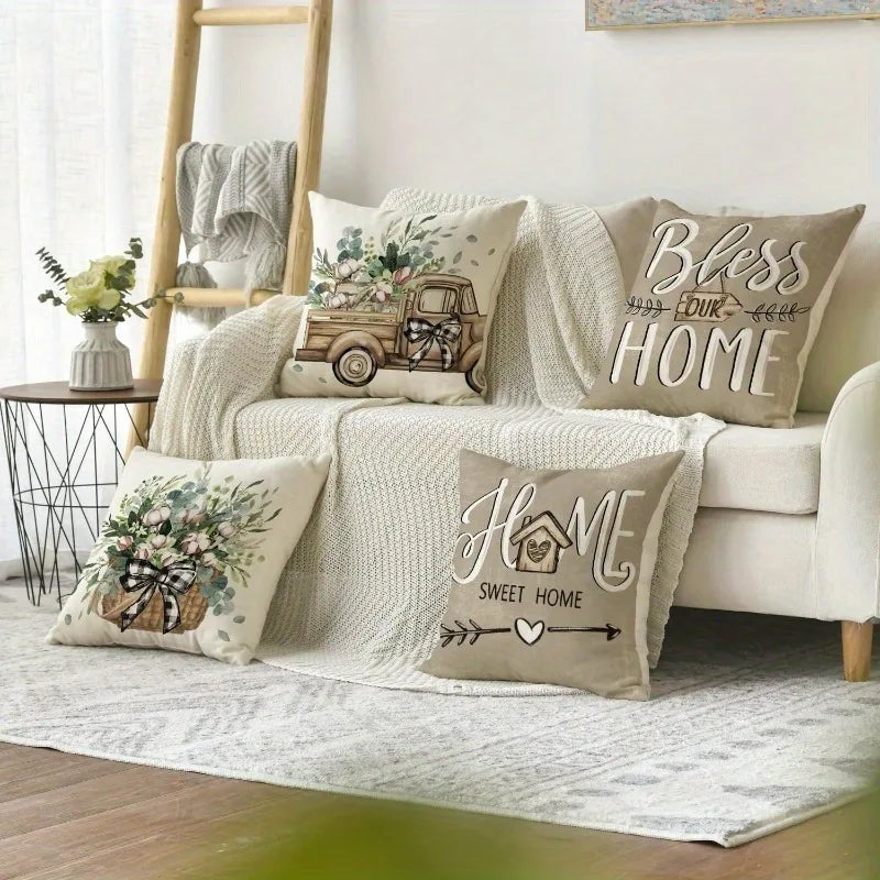 Rural Floral Blessing PillowcasesBedroom Living Room Sofa Home Decor Polyester Cushion Cover with Zipper