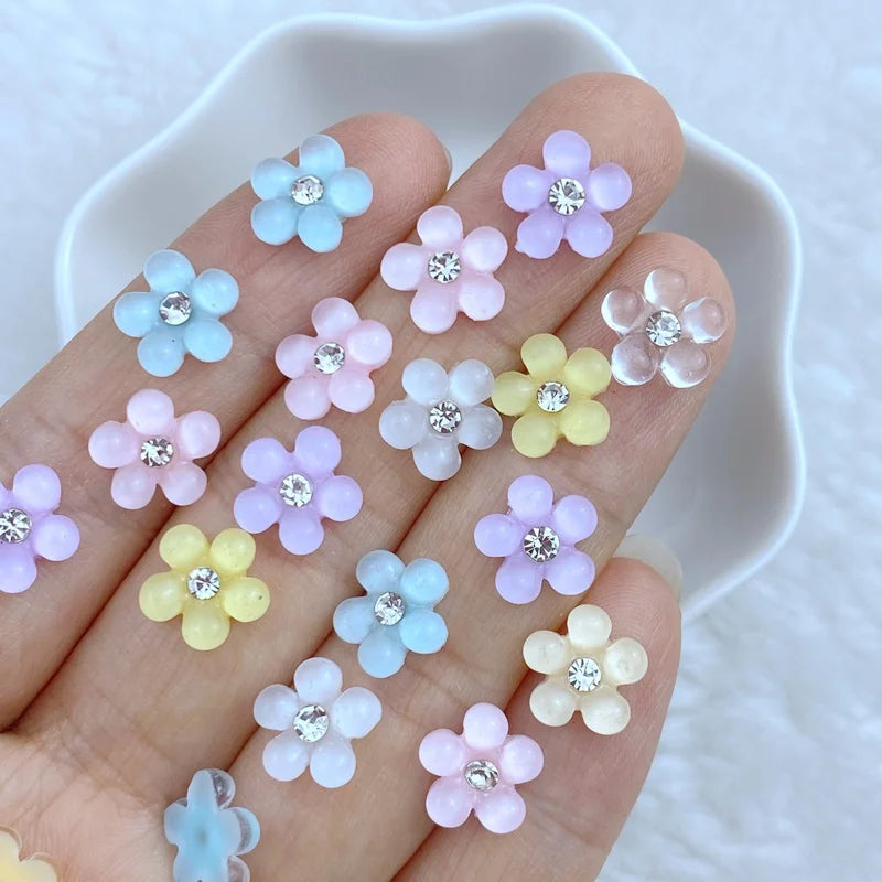 Kawaii Diamond Flower Nail Charms – 30PCS 3D Resin Accessories for Manicure & DIY Nail Art
