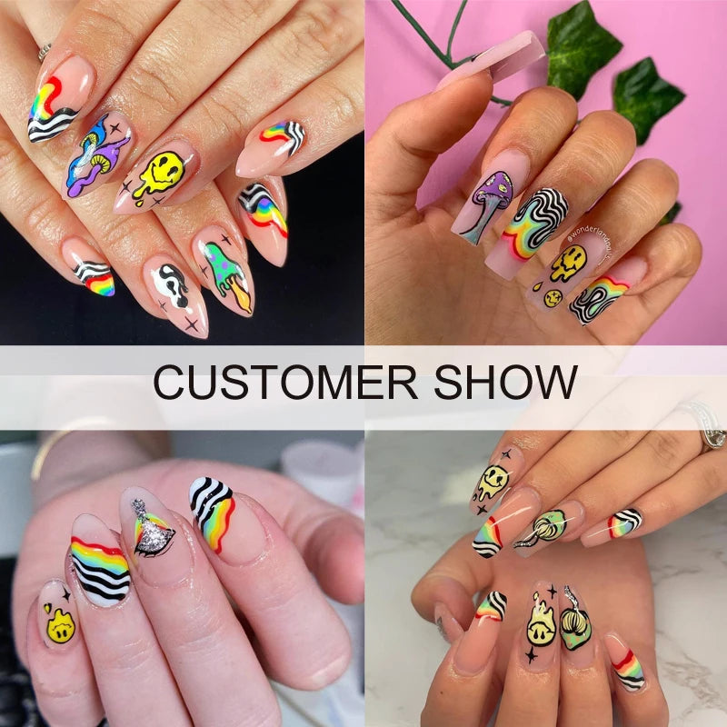 12 patterns Trippy Smile Face Nails Water Decals Mushroom Slider Decals Trippy Nail Art Rainbow Transfer Sticker Decals Eyes