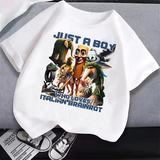 Italian Brainrot T-Shirt Kids Cartoon Anime Print Clothes Round Neck Basic Boys Tops Men Women Casual Sports T-shirt