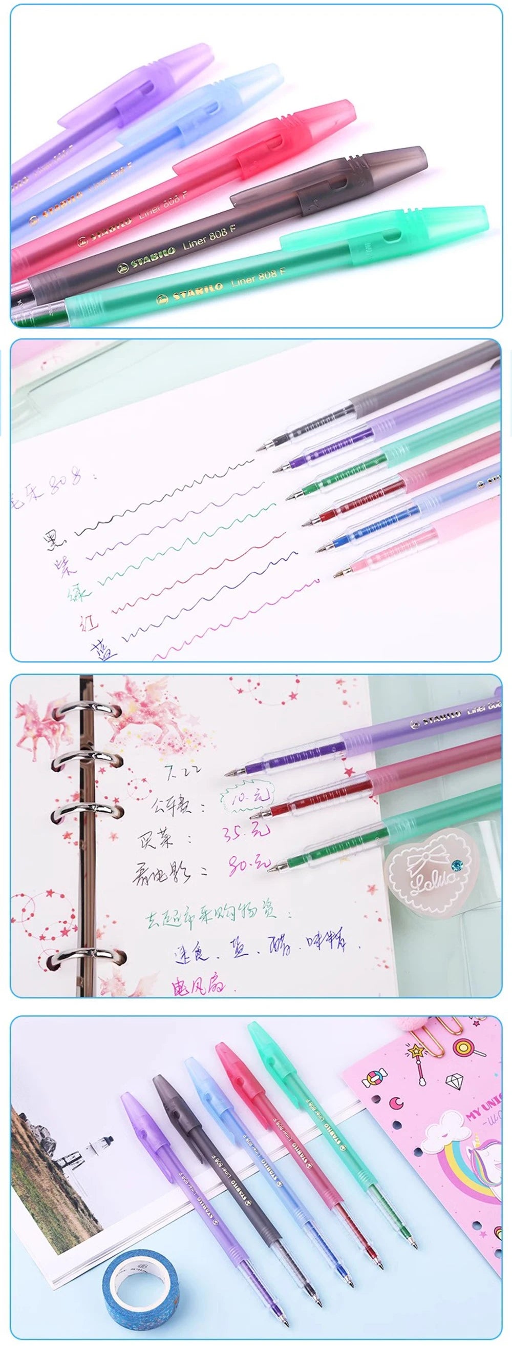 6/10pcs Stabilo Antistatic Ballpoint Pen 808F Liner Smooth 0.38mm Extra-fine Cap Medium Oil Pen Cute Study Office Stationery