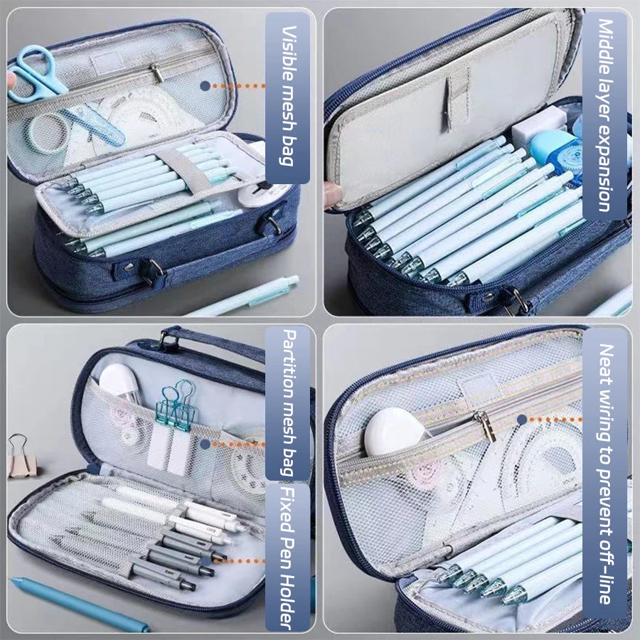 Portable Large Capacity Pencil Case – Multifunctional Pen Box for Boys, School & Office Stationery Organization